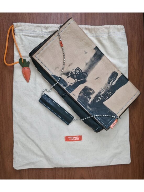 Ransom + Scout Handbags - Ransom + Scout Leather Graphic Print Clutch w/ Ball Chain Strap & Dust Bag